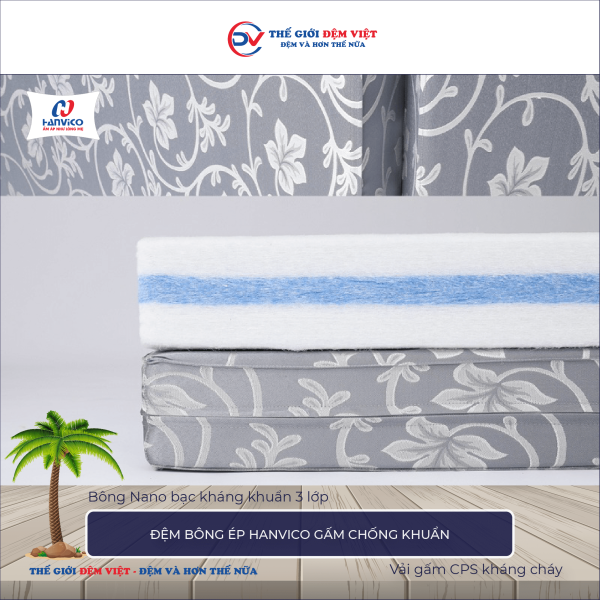 Đệm bông ép Hanvico gấm chống khuẩn 9